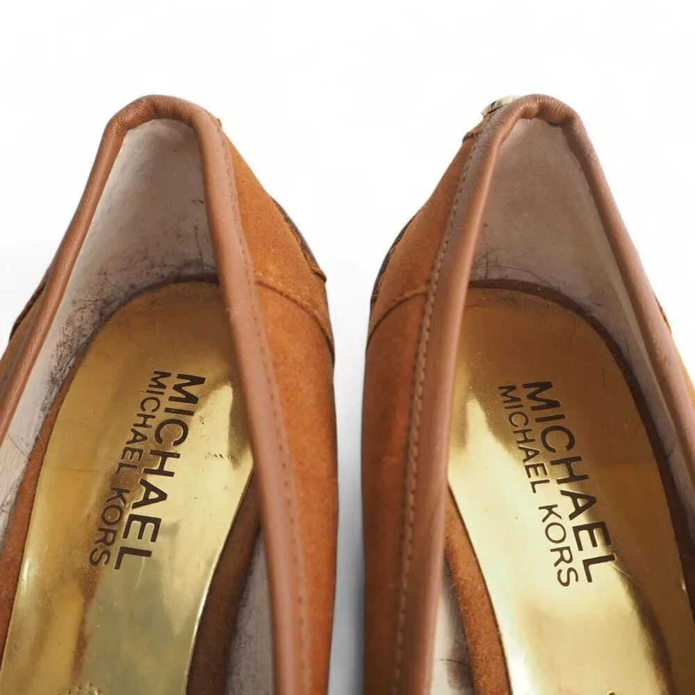 Michael Kors Rory Suede Wedge Penny Loafers Walnut‎ Brown PW14E Women's 7M